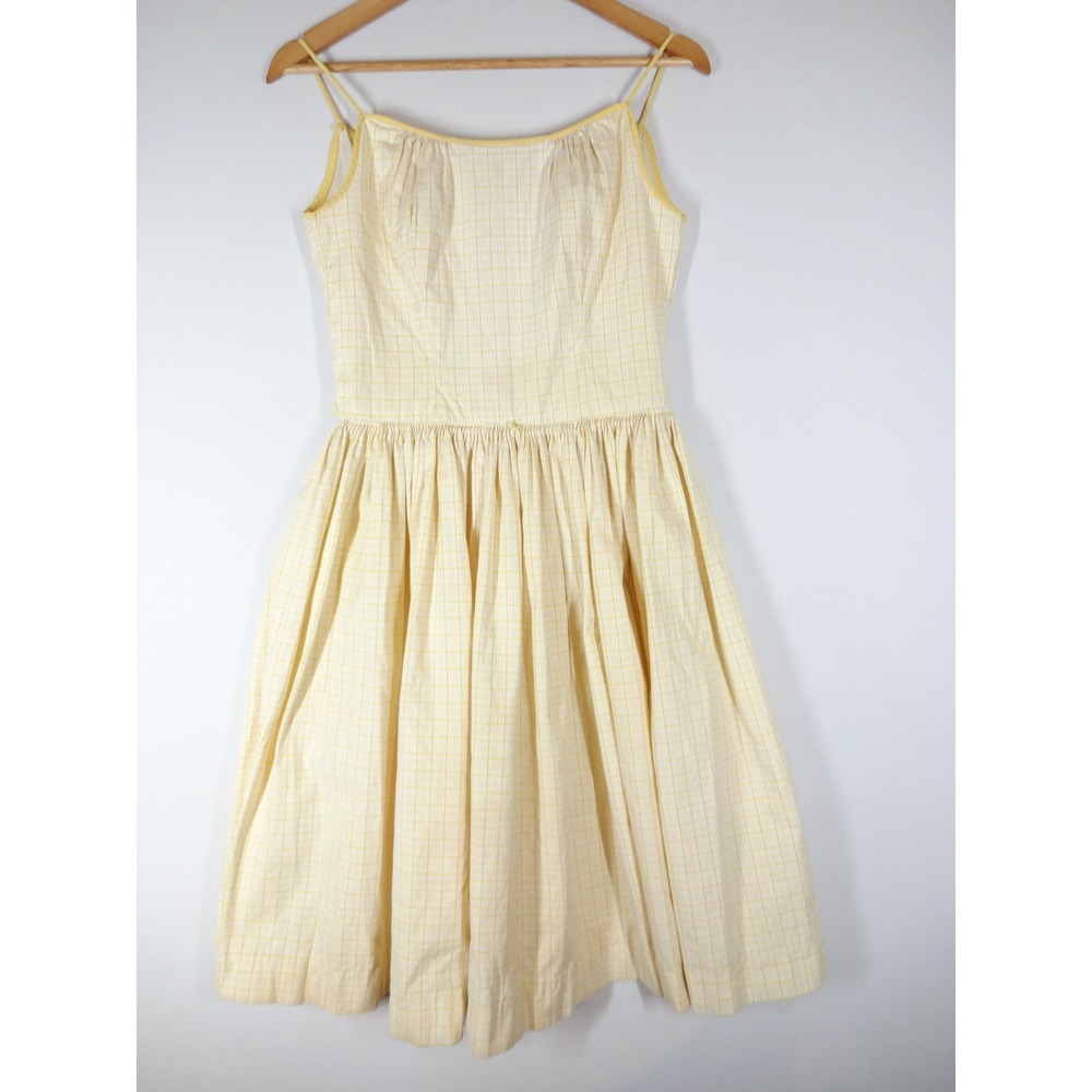 VTG Jonathan Logan  Dress Womens 27 Waist Butter Yellow Plaid 60s Sun Rockabilly